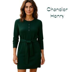 Chandler Henry Hunter Green Ribbed CottageCore Sweater Dress NWT Size S
